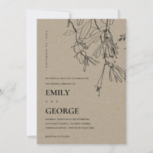 MODERN KRAFT LINE DRAWING FLORAL WEDDING INVITE