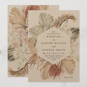 Modern Kraft Pampas Grass Floral Tropical Jungle Invitation