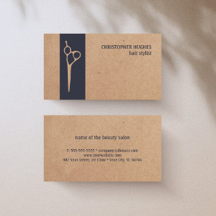 Modern Kraft Paper Blue Stripe Hair Stylist Business Card