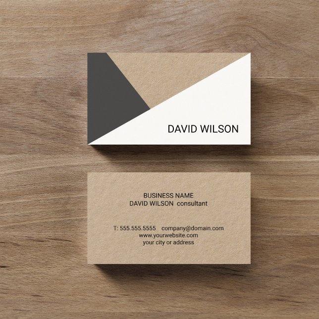 Modern Kraft Paper Grey White Geometric Consultant Business Card (Creator Uploaded)