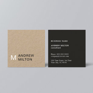 Modern Kraft Paper Grey White Monogram Consultant Square Business Card