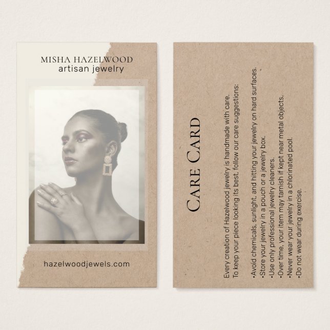 Modern Kraft Photo Jewellery Care Card (Front & Back)
