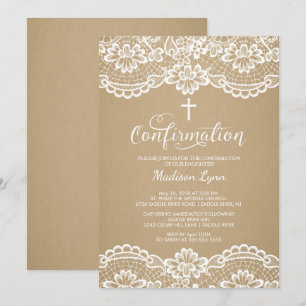 Modern Kraft Vintage Lace Confirmation Invitation