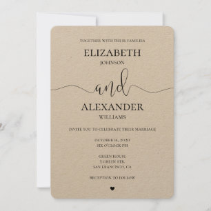 Modern kraft wedding invitation. Simple invite