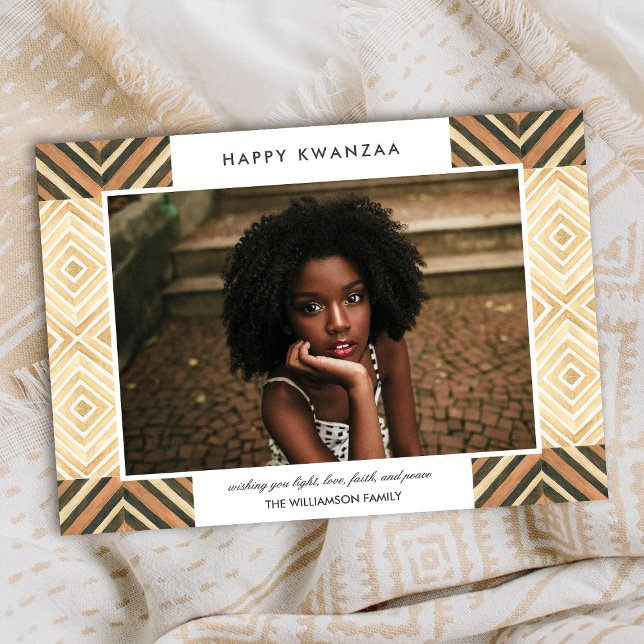 Modern Kwanzaa Watercolor Tiles | Beige | Photo Holiday Card (Creator Uploaded)