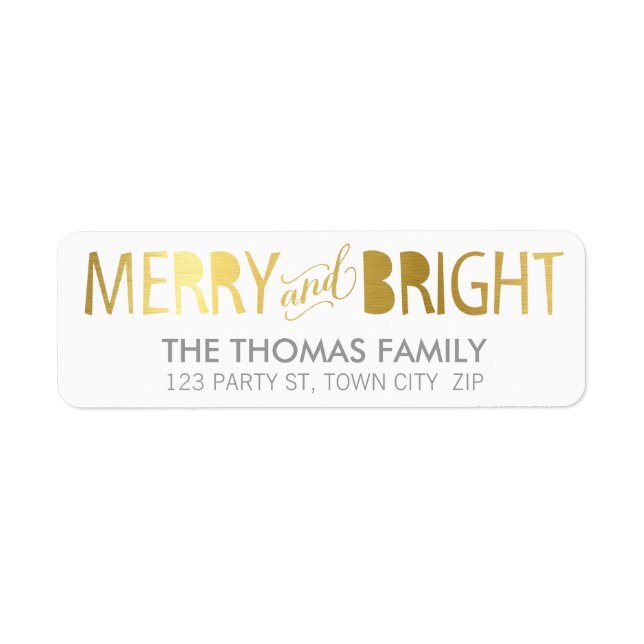 MODERN LABEL merry & bright bold gold foil grey (Front)