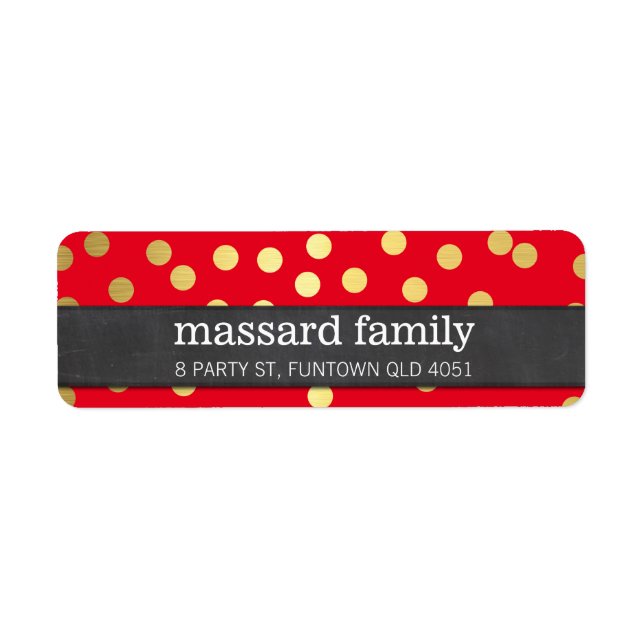 MODERN LABEL playful confetti spots gold foil red (Front)