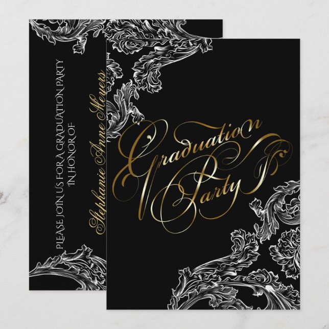 Modern Lace and Calligraphy Graduation Invitation (Front/Back)