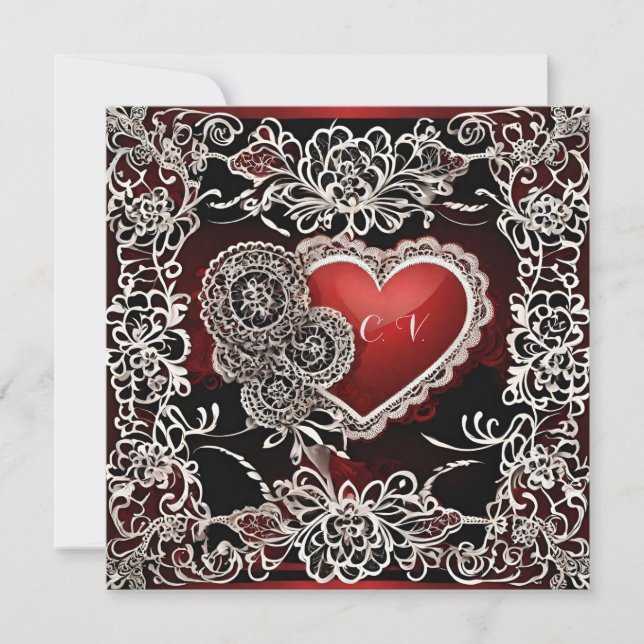 Modern Lace and Hearts love Holiday Card (Front)