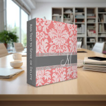 Modern Lace Damask Pattern - Coral and Grey