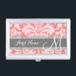 Modern Lace Damask Pattern - Coral and Grey Business Card Holder<br><div class="desc">Trendy and feminine floral damasks with popular colours. The damask has a whimsical chalkboard look.</div>