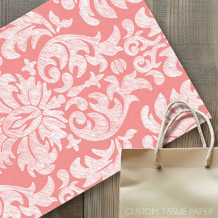 Modern Lace Damask Pattern - Coral and Grey Tissue Paper