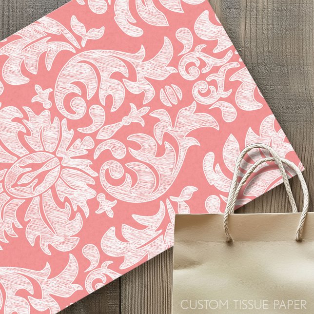Modern Lace Damask Pattern - Coral and Grey Tissue Paper (Custom Tissue Paper)