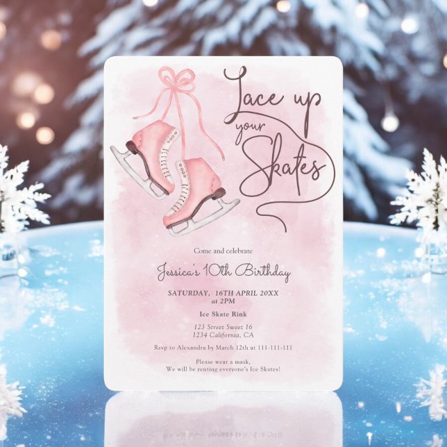 Modern lace up your skates ice skate birthday invitation (Modern lace up your skates ice skate birthday invitation)