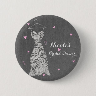 Modern Lace Wedding Dress Grey Chic Bridal Shower 6 Cm Round Badge