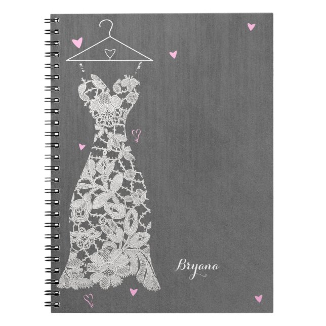 Modern Lace Wedding Dress Grey Chic Bridal Shower Notebook (Front)