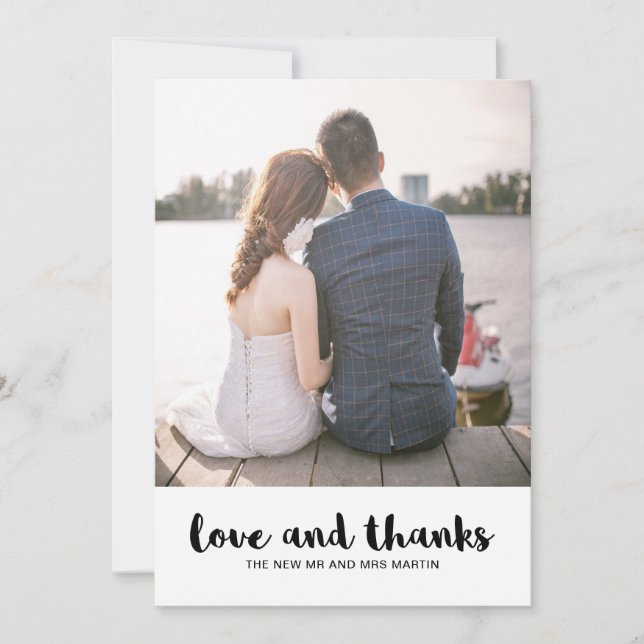 Modern Lace Wedding Love and Thanks Photo Thank You Card (Front)