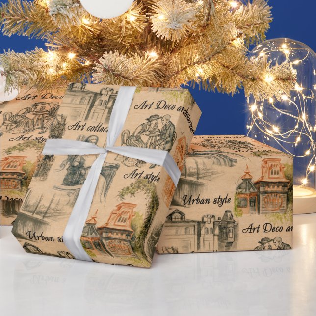 modern ladies and houses wrapping paper (Holidays)