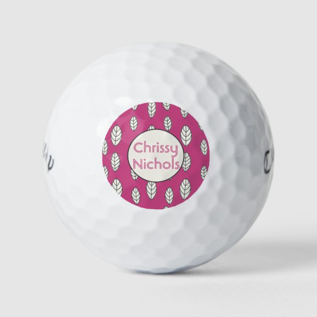 Modern Ladies Hot Pink Personalised Golf Balls (Front)