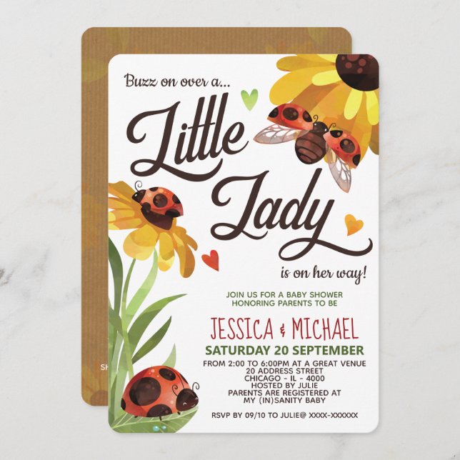 Modern Lady Bug Baby Shower Invitation (Front/Back)