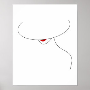 Modern Lady With Hat In Red Lipstick Line Art Poster