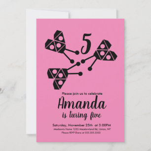 Modern Ladybug Bug Geometrical Birthday Pink Invitation