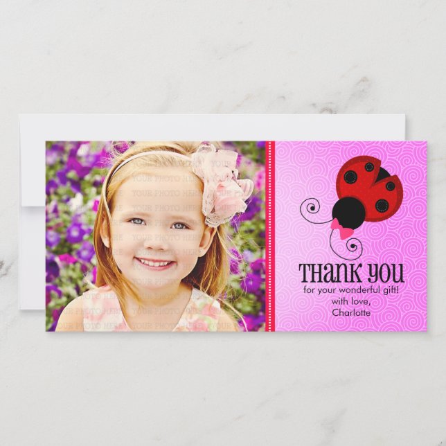 Modern Ladybug Personalised Thank You Card (Front)