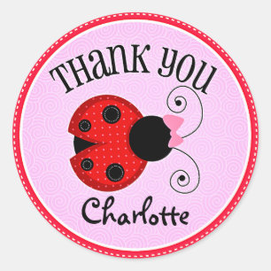 Modern Ladybug Personalised Thank You Classic Round Sticker