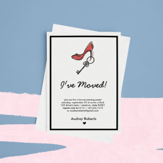 Modern Lady's Housewarming Party Key & High Heel Invitation