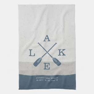 Modern Lake House Custom Coordinates Tea Towel