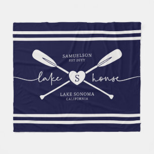 Modern Lake House Custom Name Script   Navy Blue   Fleece Blanket
