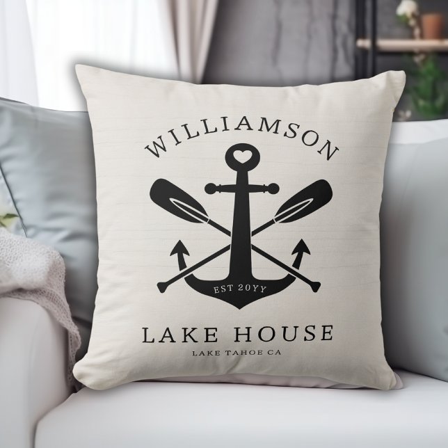 Modern Lake House Family Name Anchor Oars Paddles  Cushion (Creator Uploaded)