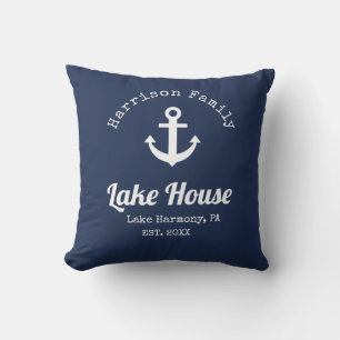 Modern Lake House Family Name Cushion