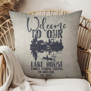 Modern Lake House Family Name Cushion