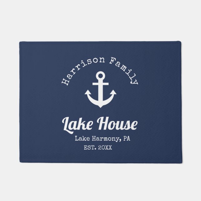 Modern Lake House Family Name   Doormat (Front)
