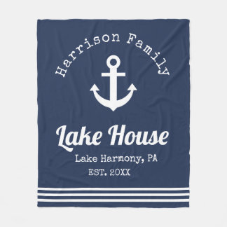 Modern Lake House Family Name  Fleece Blanket