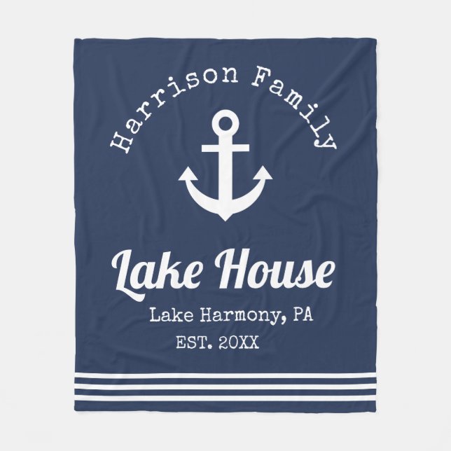 Modern Lake House Family Name  Fleece Blanket (Front)