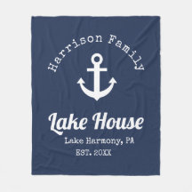 Modern Lake House Family Name  Fleece Blanket