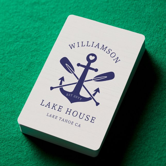 Modern Lake House Family Name Nautical | Navy Blue Playing Cards (Creator Uploaded)
