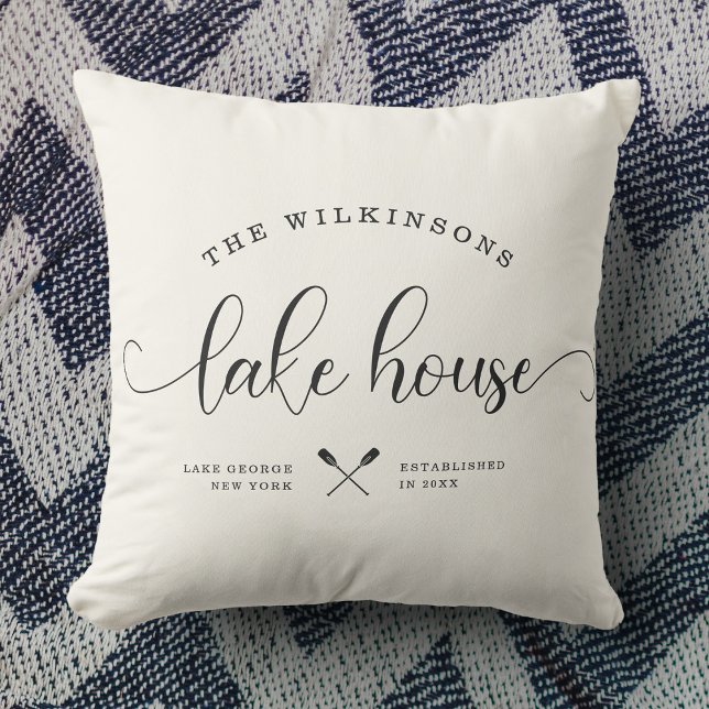 Modern Lake House Family Name Script Location Cushion (Creator Uploaded)