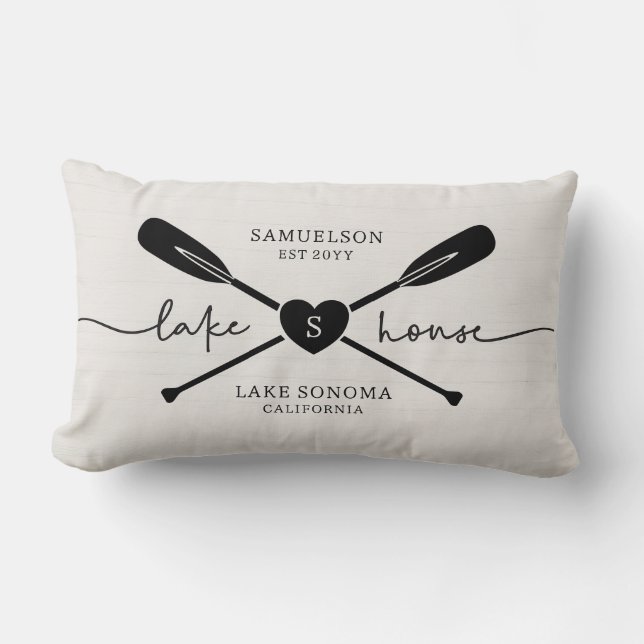 Modern Lake House Script Rustic Wood  Lumbar Cushion (Front)