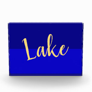 Modern LAKE Script Text Deep Royal Summer Blue Photo Block