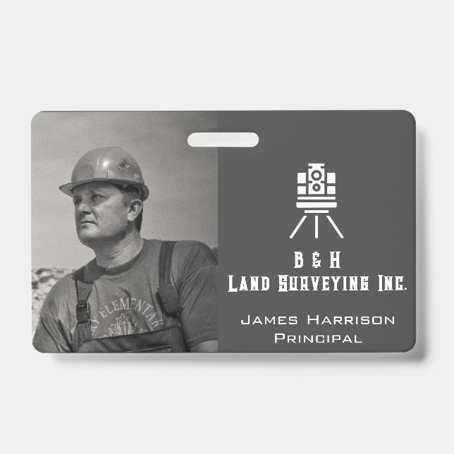 Modern Land Surveyor Business Photo ID Badge (Front)