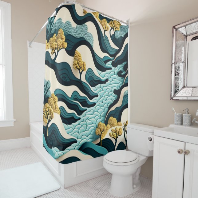Modern Landscape Shower Curtain (In Situ)