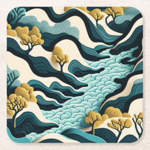 Modern Landscape Square Paper Coaster