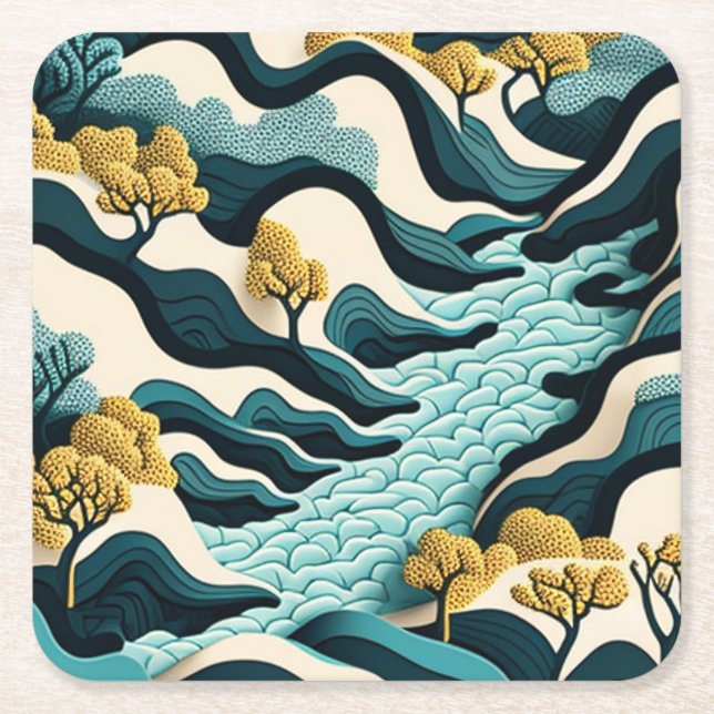 Modern Landscape Square Paper Coaster (Front)