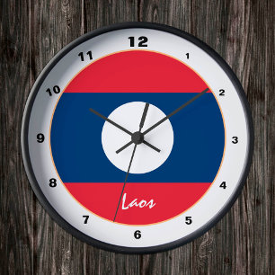 Modern Laos Flag, Laos patriotic Home / design Round Clock