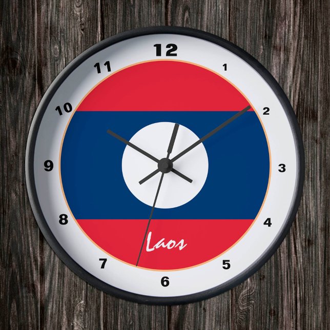 Modern Laos Flag, Laos patriotic Home / design Round Clock (Creator Uploaded)