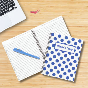 Modern Large Blue Polka Dot Notebook