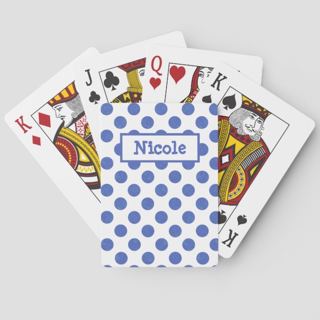 Modern Large Blue Polka Dot Playing Cards (Back)